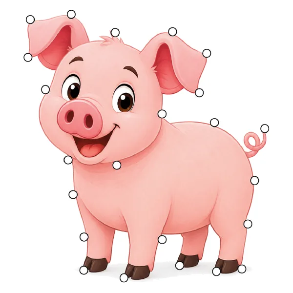 Figura de cerdo para enhebrar con agujeros marcados en el contorno