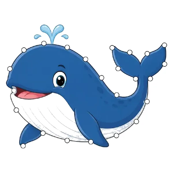 Figura de ballena para enhebrar con agujeros marcados en el contorno